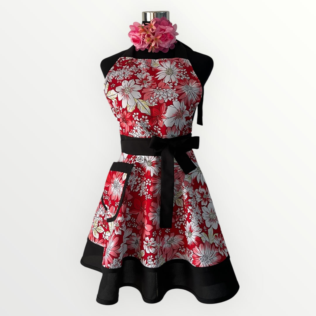 Delantal Pin up Floral rojo