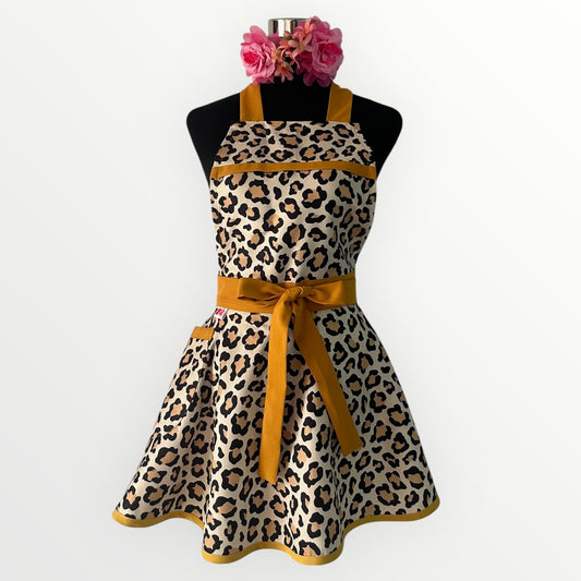Delantal Impermeable Pin up animal print mostaza